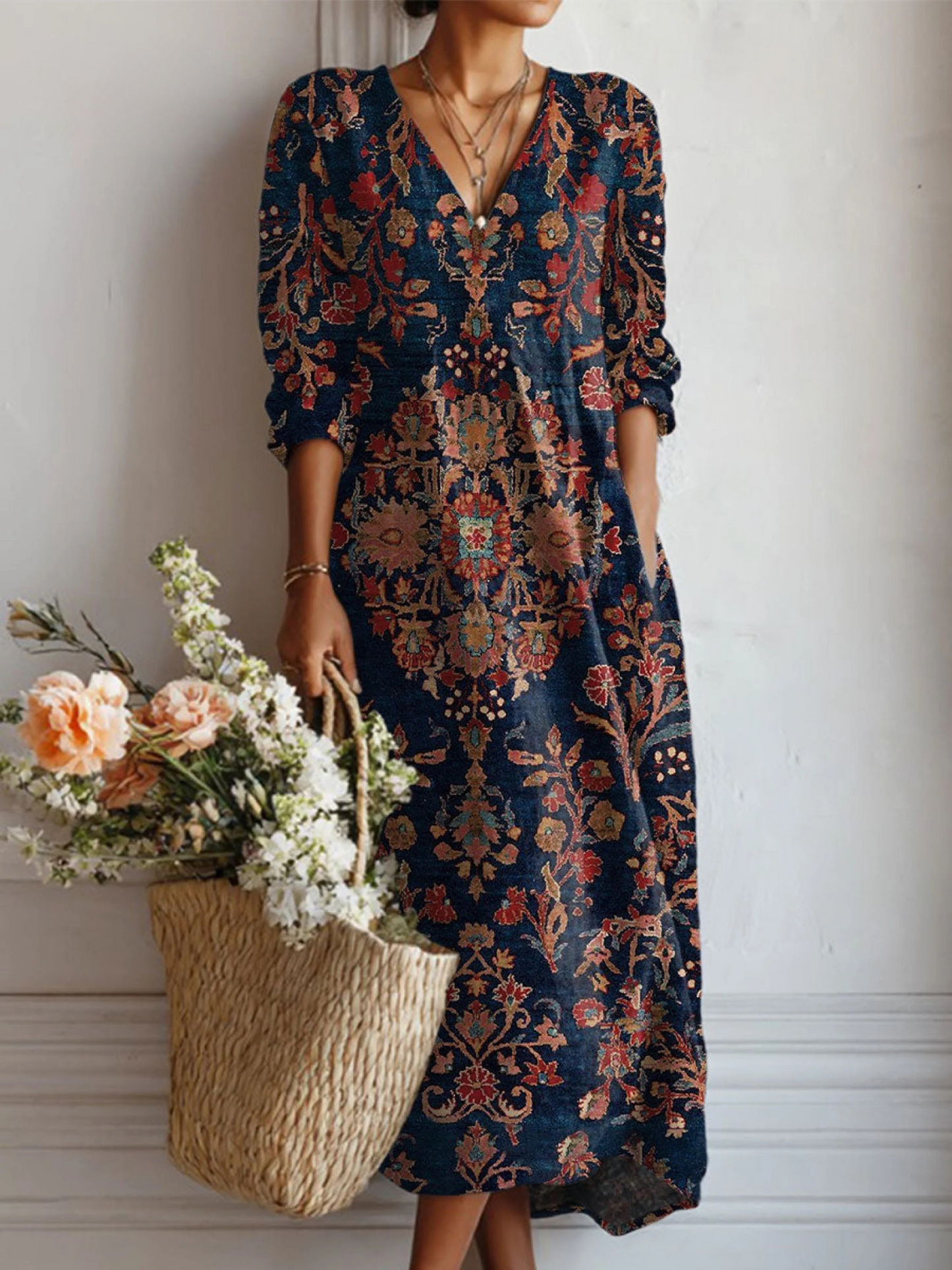 Robe Tunique en Lin Floral Vintage