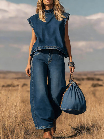 Noa | Ensemble en Denim à Col Montant