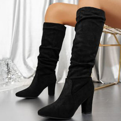 Bottes élégantes à talons hauts en couleur unie pour femmes