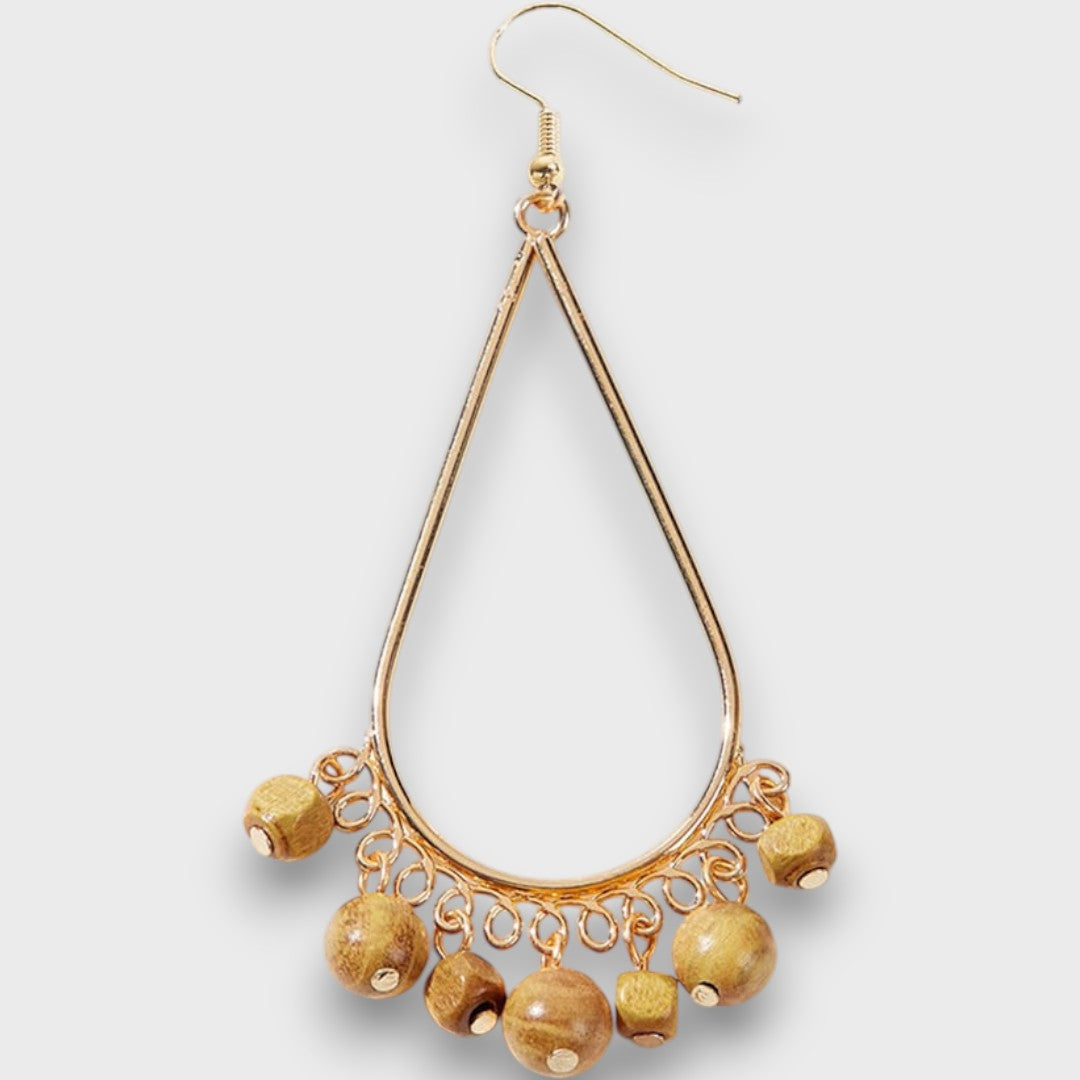Solira – Boucles d'oreilles vintage en forme de goutte avec éléments en bois