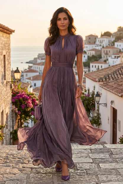 Petra - Robe Longue Élégante en Dentelle et Détails Raffinés