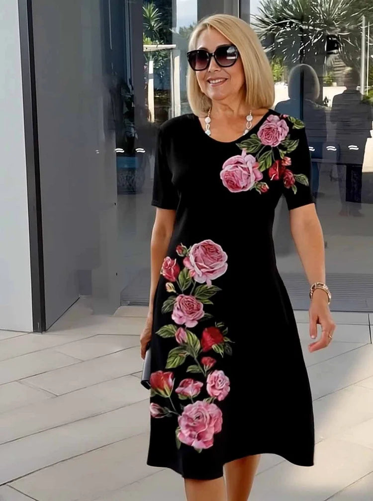 Rosara - Robe Mi-Longue Imprimée Légère et Confortable