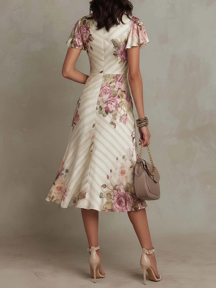 Margaret | Robe Midi en Satin Floral Vintage