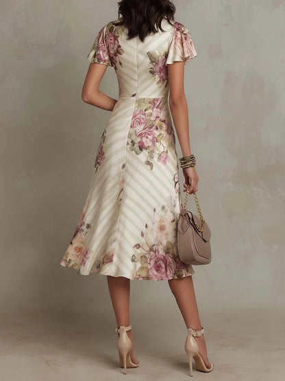 Margaret | Robe Midi en Satin Floral Vintage