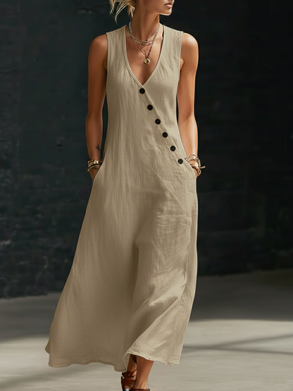 Robe Maxi Donna Boutonnée Fluide - Élégance Minimaliste Quotidienne