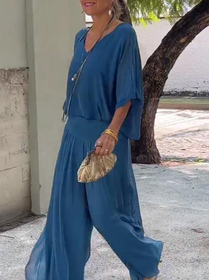 ESMERALDA – ENSEMBLE DE PANTALONS ÉLÉGANTS EN CHIFFON À JAMBES LARGES EN DEUX PIÈCES