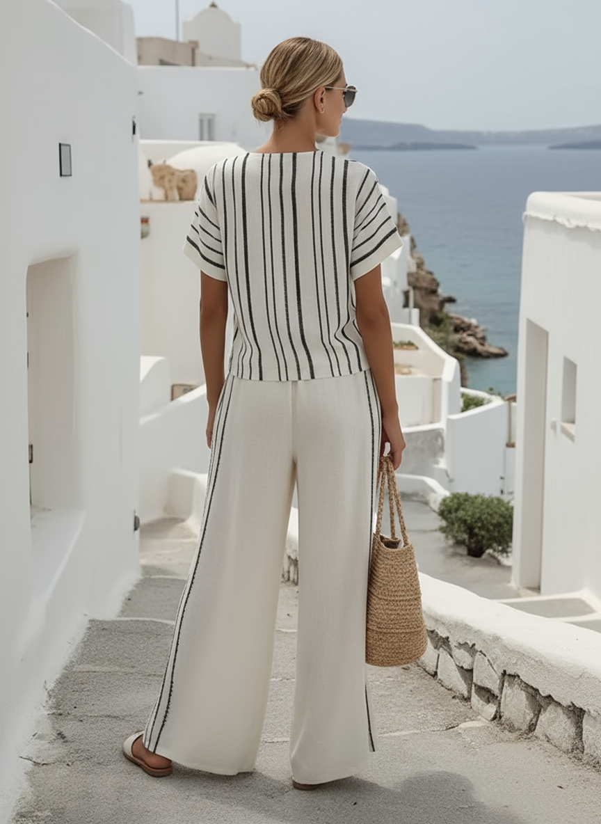Ensemble en lin deux pièces avec taille croisée