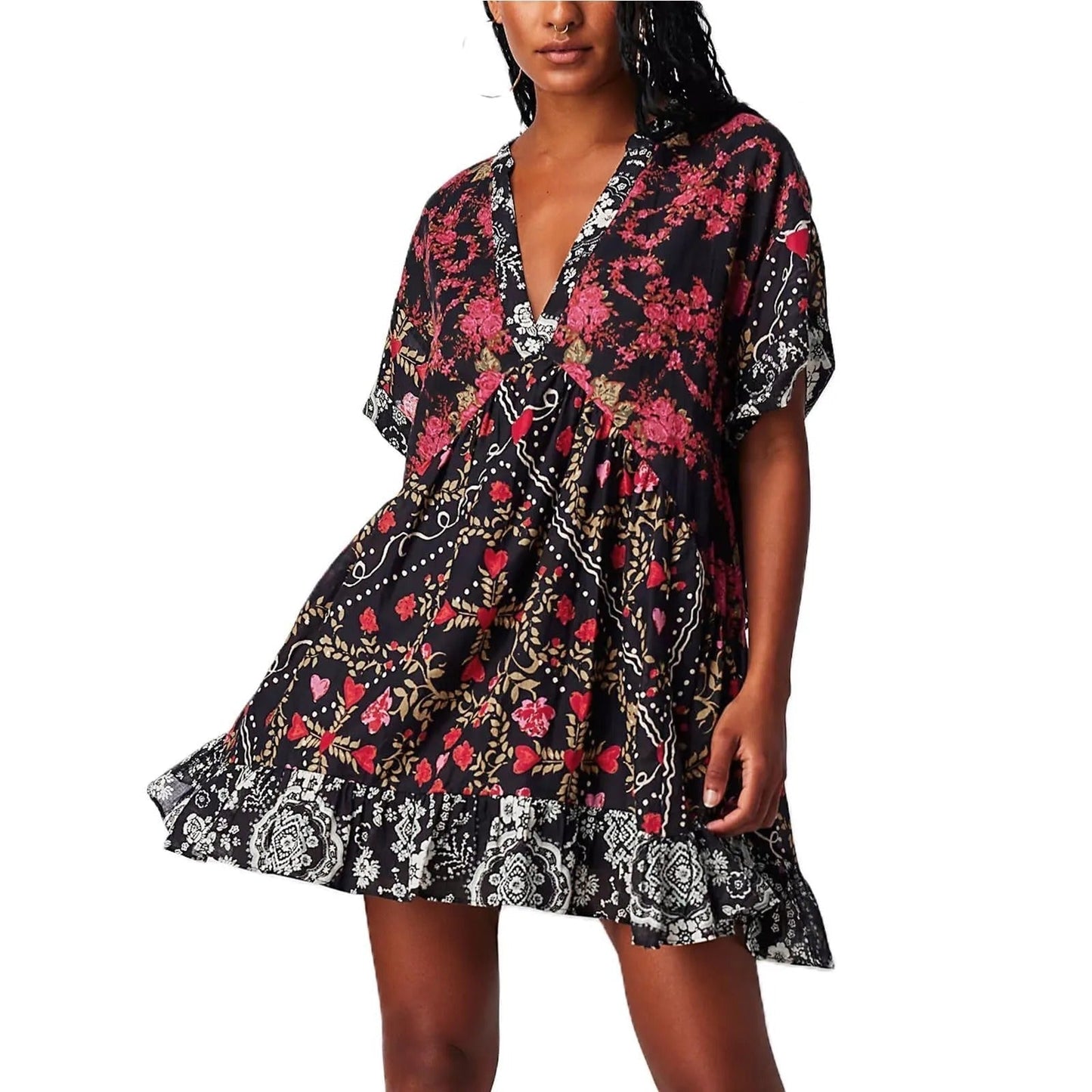 Robe Bohémienne Col V - Élégance Intemporelle
