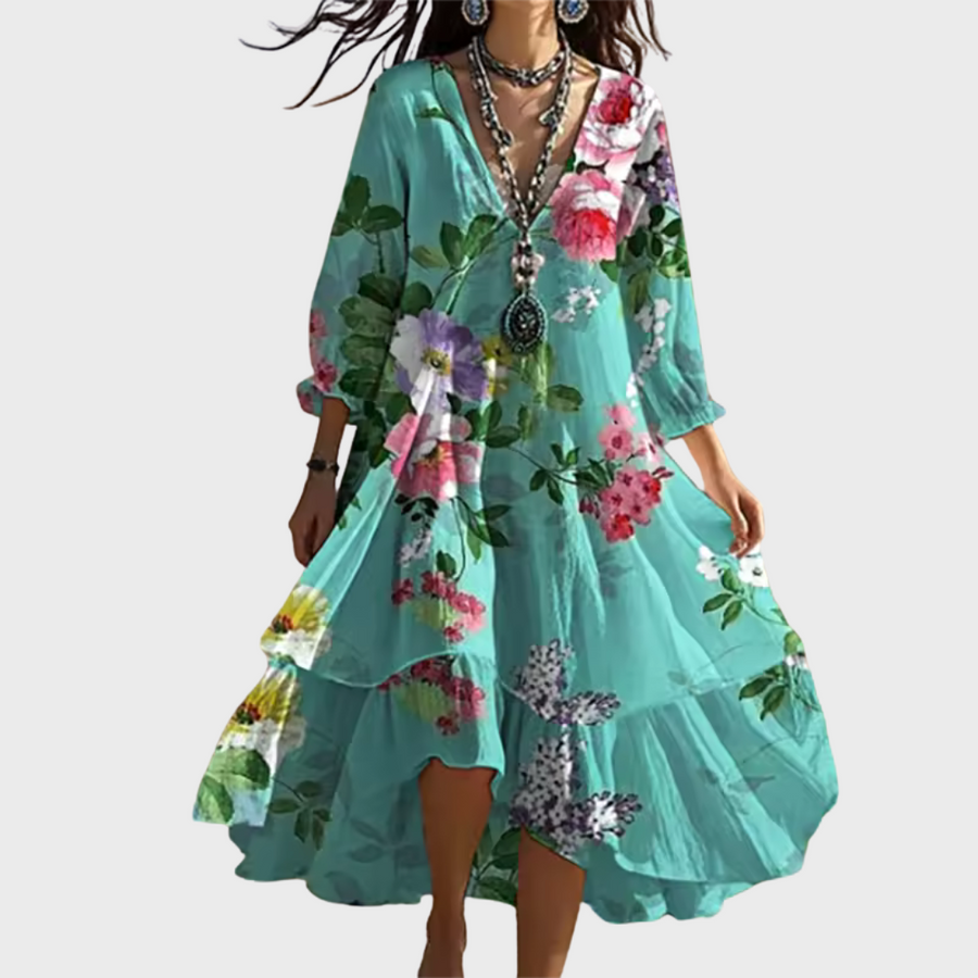 Shanae – Robe Midi Élégante avec Motif Floral