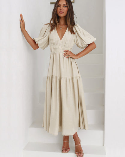 Robe Ella Décolleté en V Manches Bouffantes