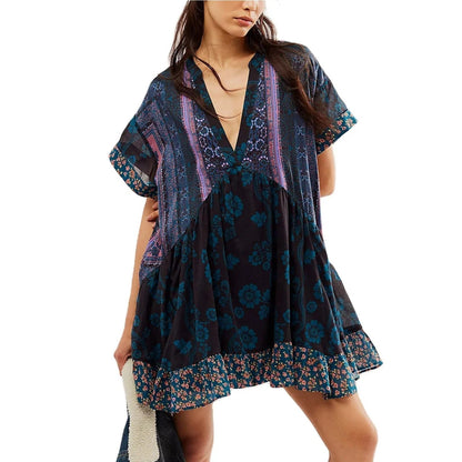 Robe Bohémienne Col V - Élégance Intemporelle