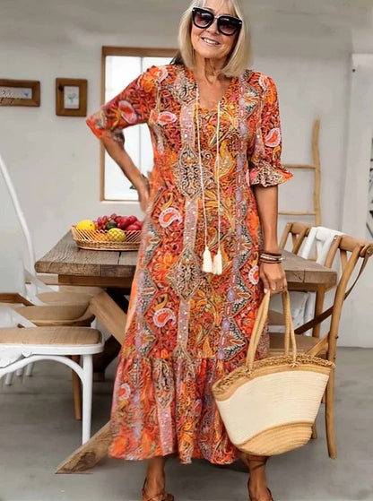 Mevelyn - Robe Bohémienne en Paisley avec Franges