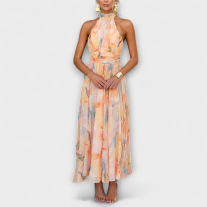 Wein™ | Robe maxi à imprimé aquarelle à col halter