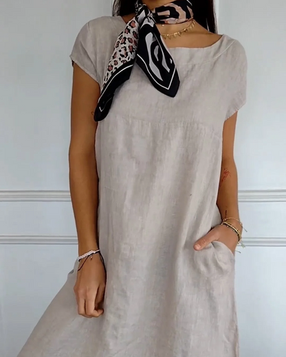 Juniper - Robe en Coton Lin à la Mode avec Poches