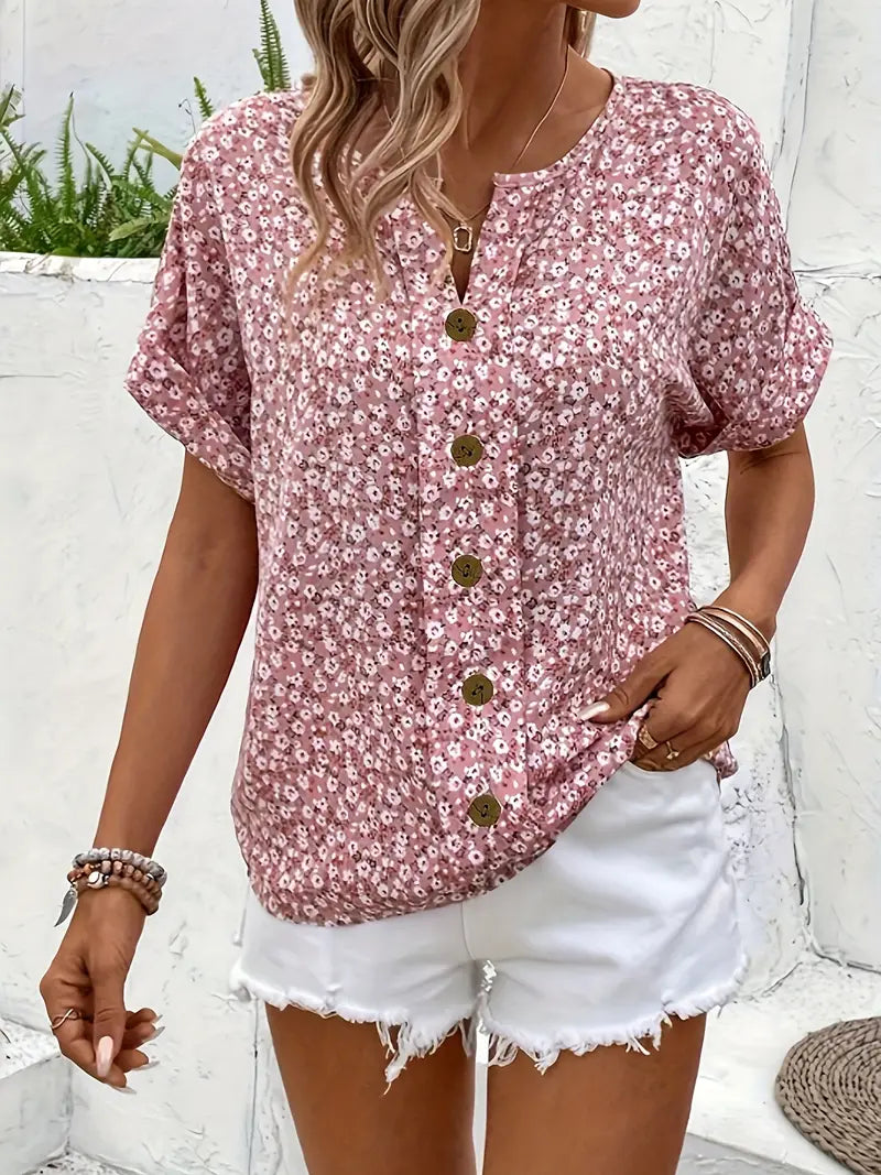 Cindy™ | Blouse à Col Notché Imprimé Floral
