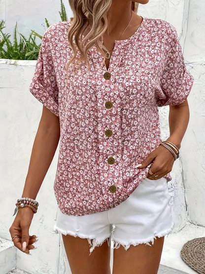 Cindy™ | Blouse à Col Notché Imprimé Floral