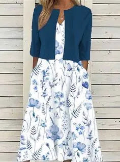 Elise™ - Robe Midi à Fleurs Deux Pièces