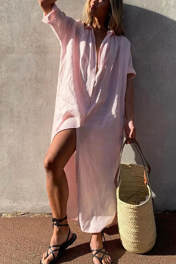 Gracey - Robe chemise décontractée au style de plage estivale