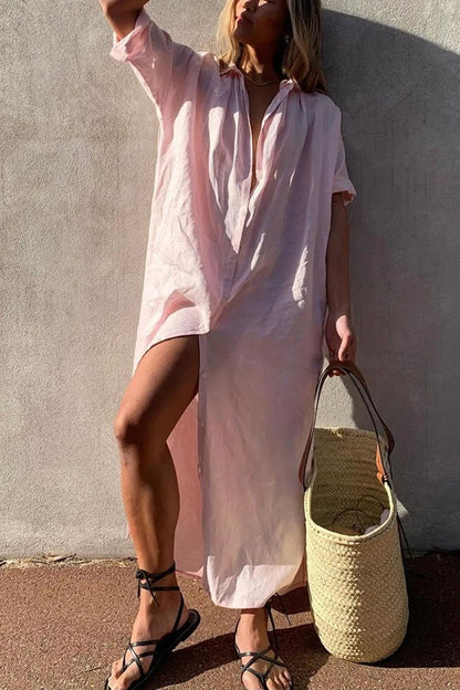 Gracey - Robe chemise décontractée au style de plage estivale