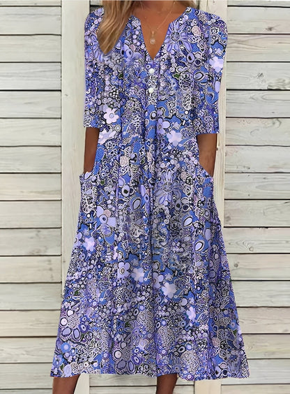 Eleanor - Robe fluide à fleurs avec poches pour femmes