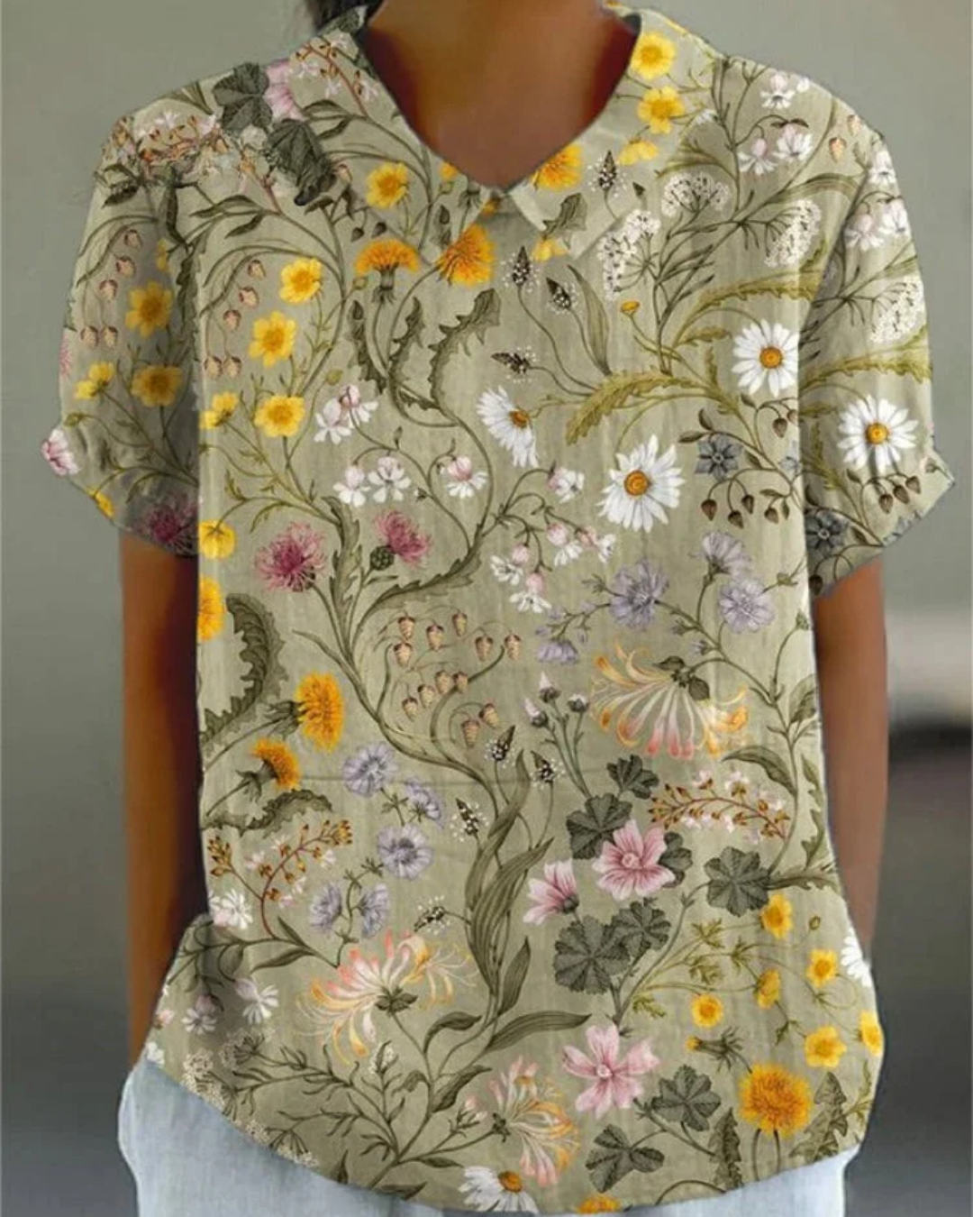 Beatrix | Chemise en Coton-Lin à Fleurs Rétro