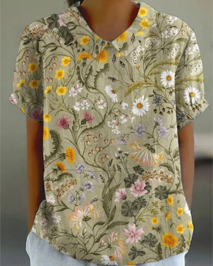 Beatrix | Chemise en Coton-Lin à Fleurs Rétro