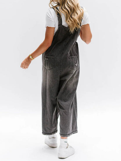 ELESSA – SALOPETTE EN DENIM À COUPE LOOSE EN LOOK USÉ