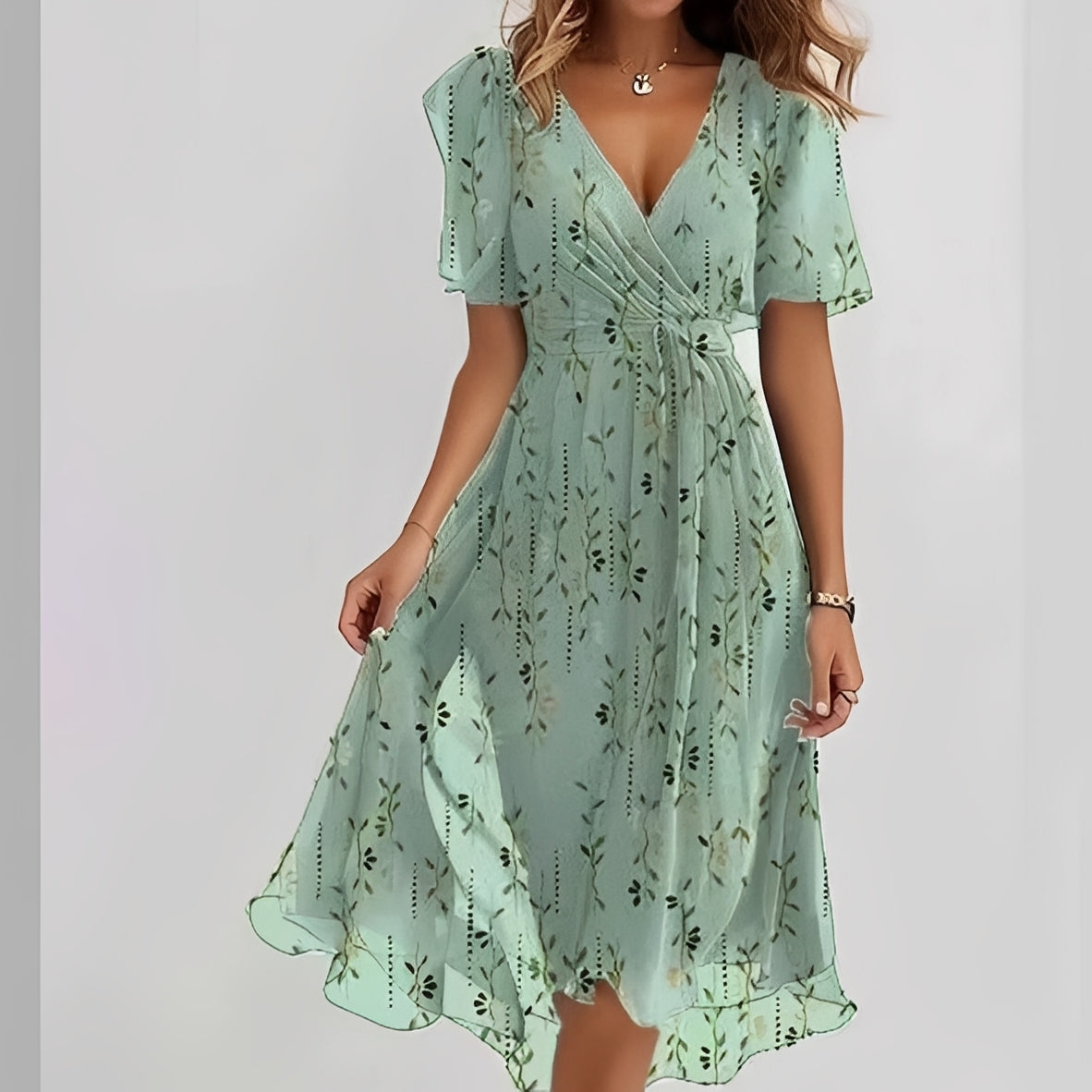 Gemma - Robe midi élégante à manches courtes pour femmes
