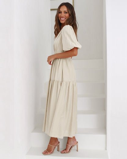 Robe Ella Décolleté en V Manches Bouffantes