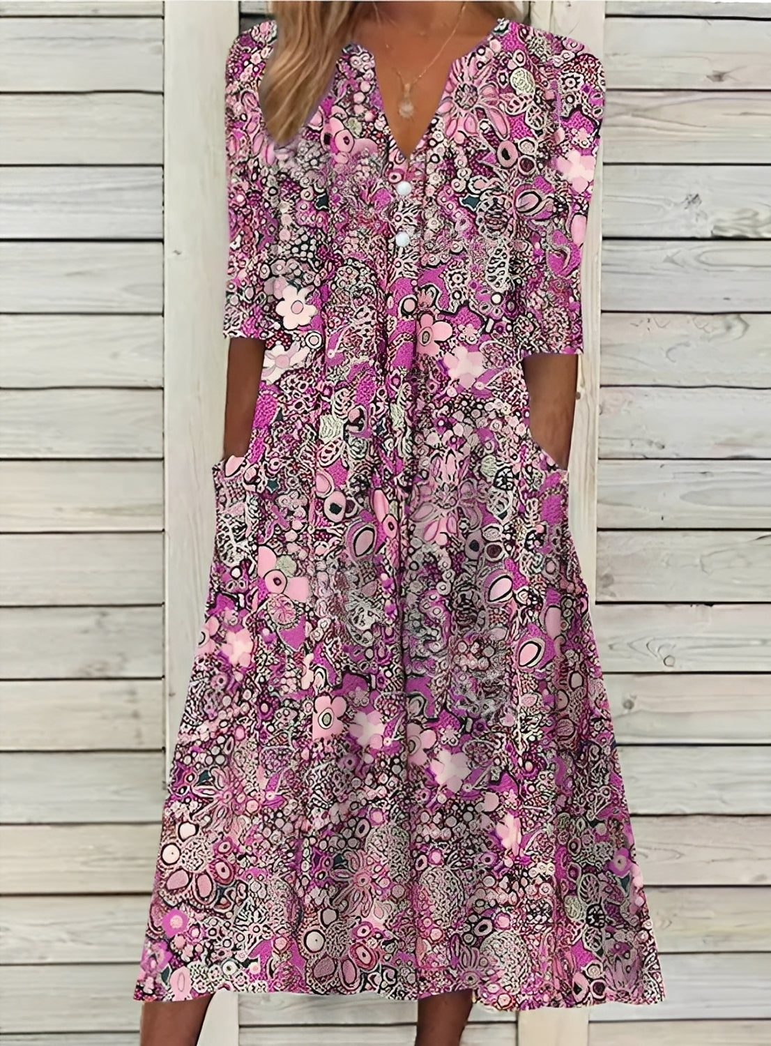 Eleanor - Robe fluide à fleurs avec poches pour femmes