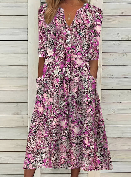 Eleanor - Robe fluide à fleurs avec poches pour femmes