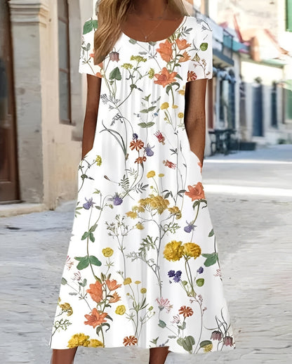 Meghan - Robe swing élégante avec imprimé floral pour femmes