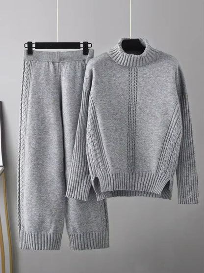 Scarlett - Ensemble de Pull Tricoté à Col Montant Chic et Pantalons Amples