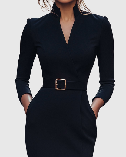 Lara – Robe Midi Chic avec Col Croisé