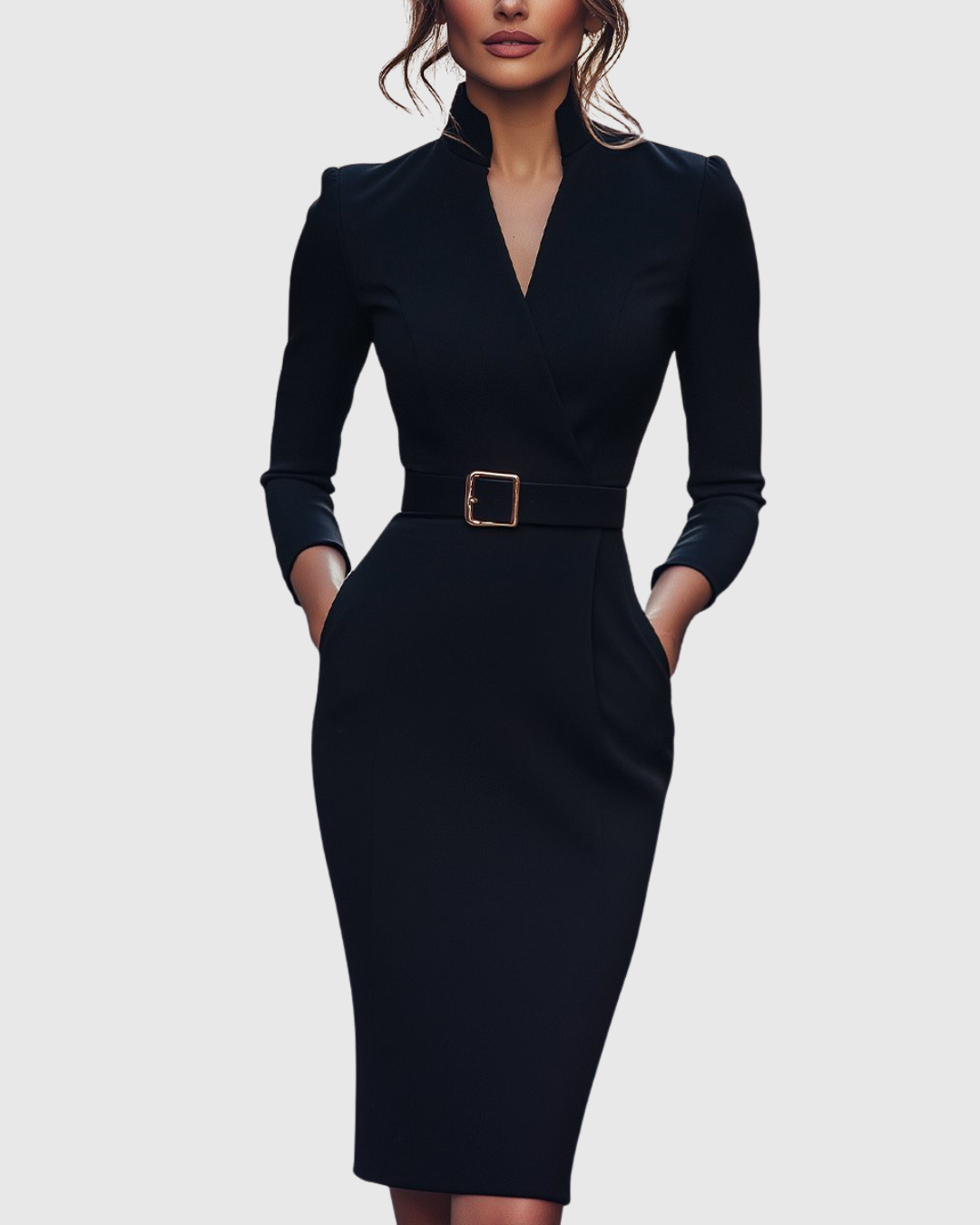 Lara – Robe Midi Chic avec Col Croisé