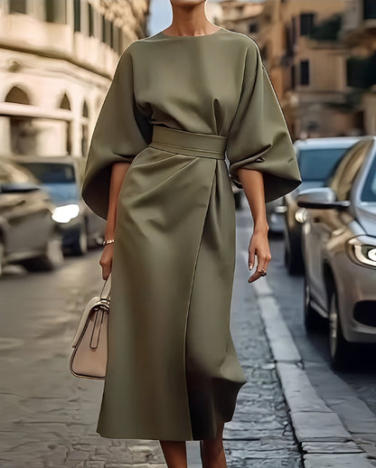 Nancy - Robe midi élégante avec manches bouffantes pour femmes