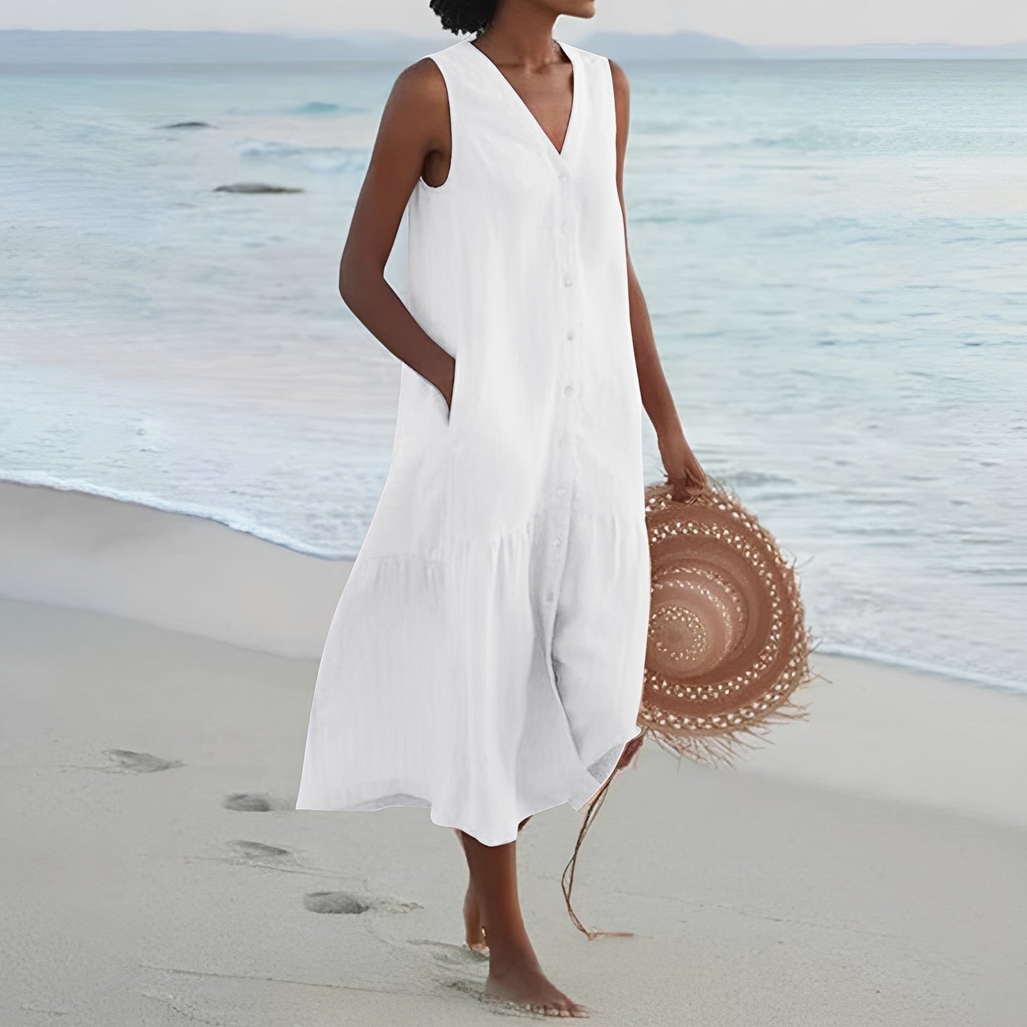 Katherine - Robe longue décontractée avec décolleté en V pour femmes