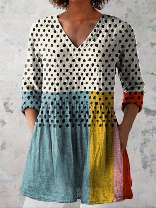 Lillian | Chemise V-Neck à Pois Géométriques