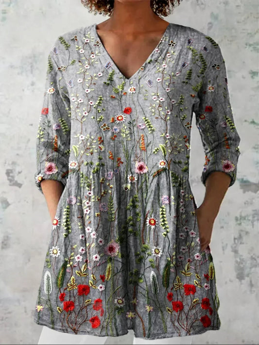 Ava | Chemise V-Neck Florale Héritage