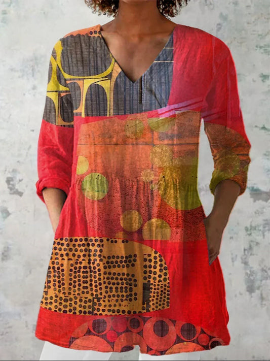 Riley | Chemise V-Neck Abstraite Moderne