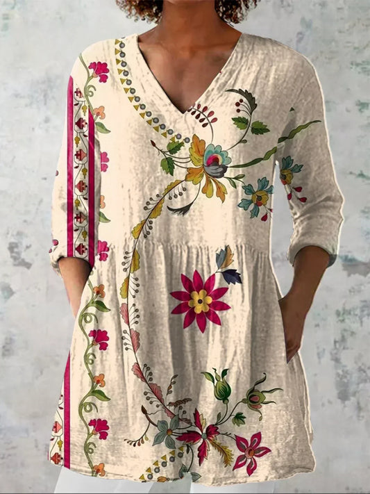 Natalie | Chemise V-Neck Florale Bohème
