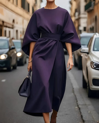 Nancy - Robe midi élégante avec manches bouffantes pour femmes