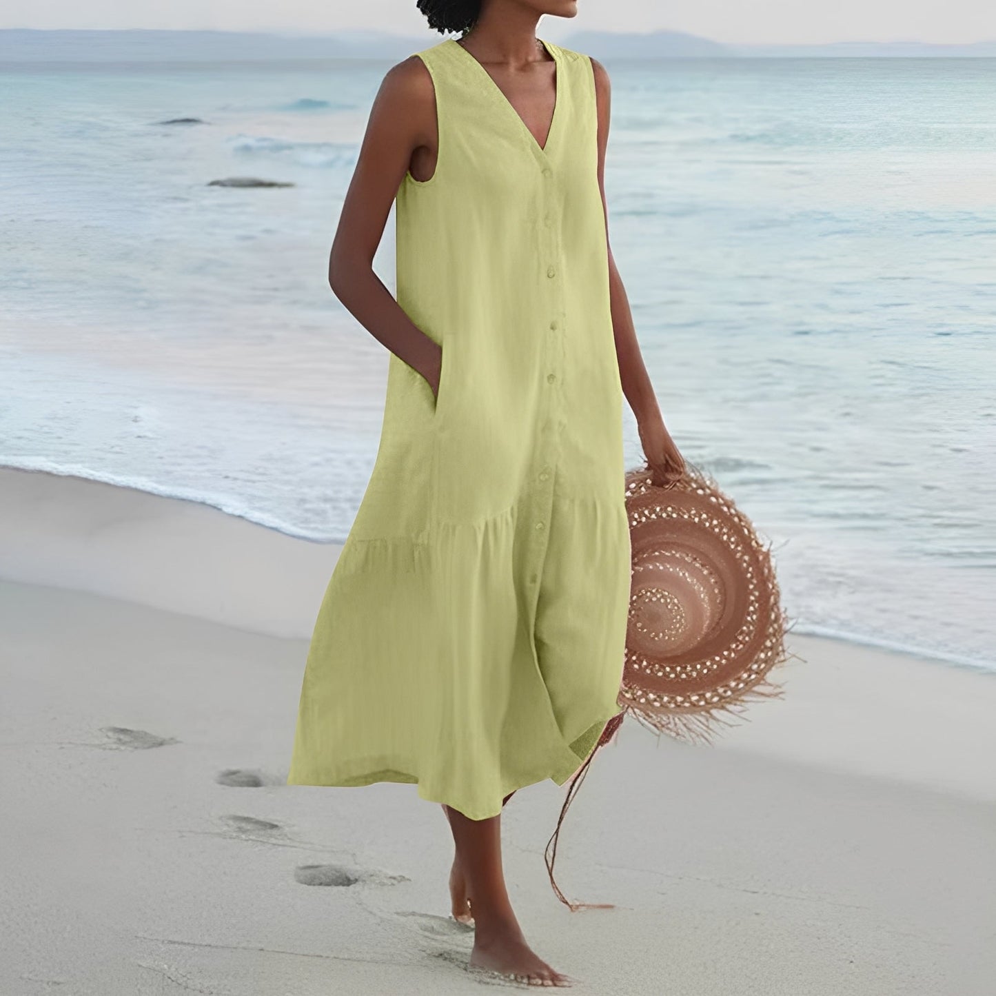 Katherine - Robe longue décontractée avec décolleté en V pour femmes