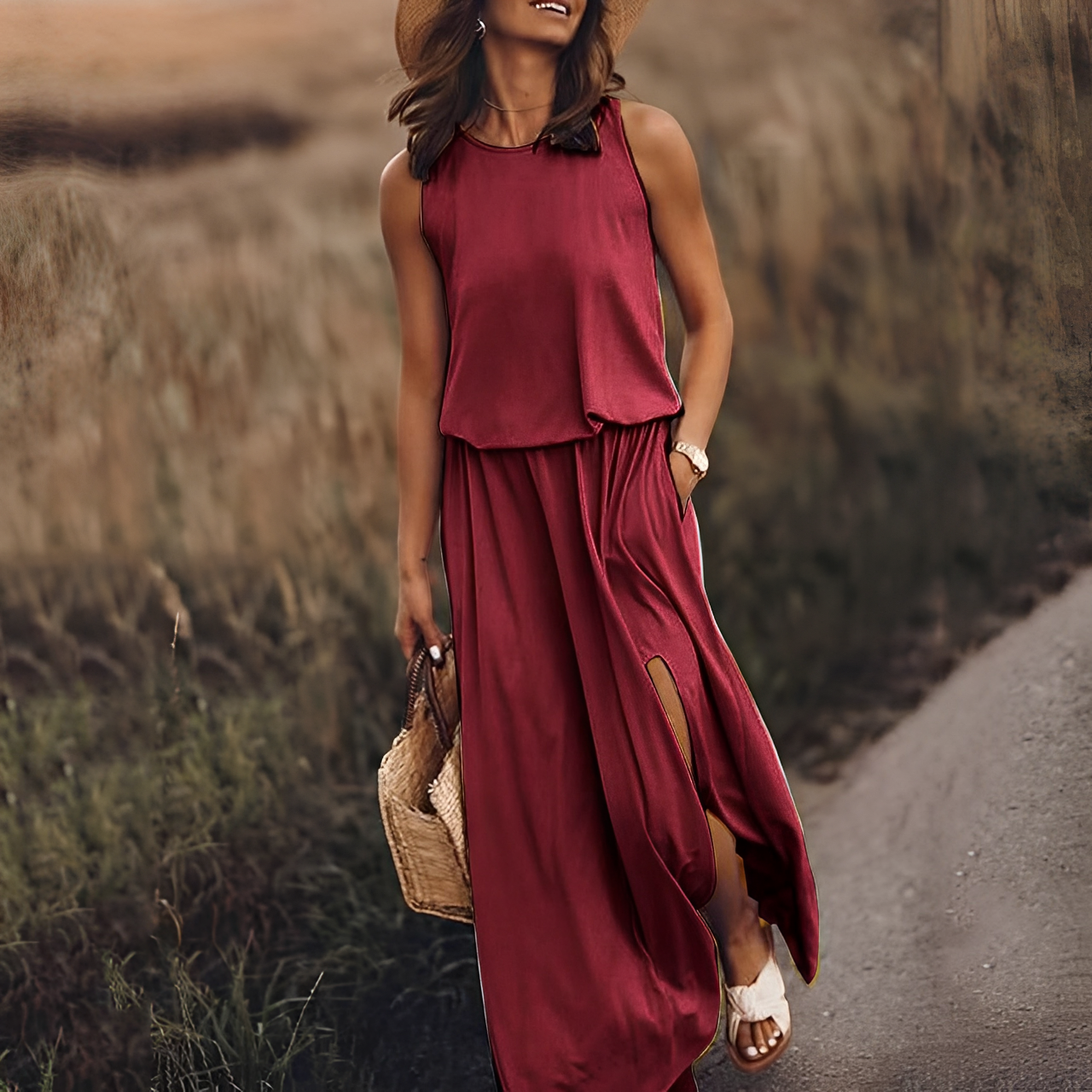 Agnes - Robe maxi sans manches décontractée pour femmes