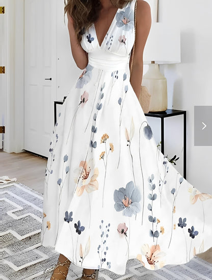 Lucie - Robe maxi élégante avec décolleté en V et imprimé floral pour femmes