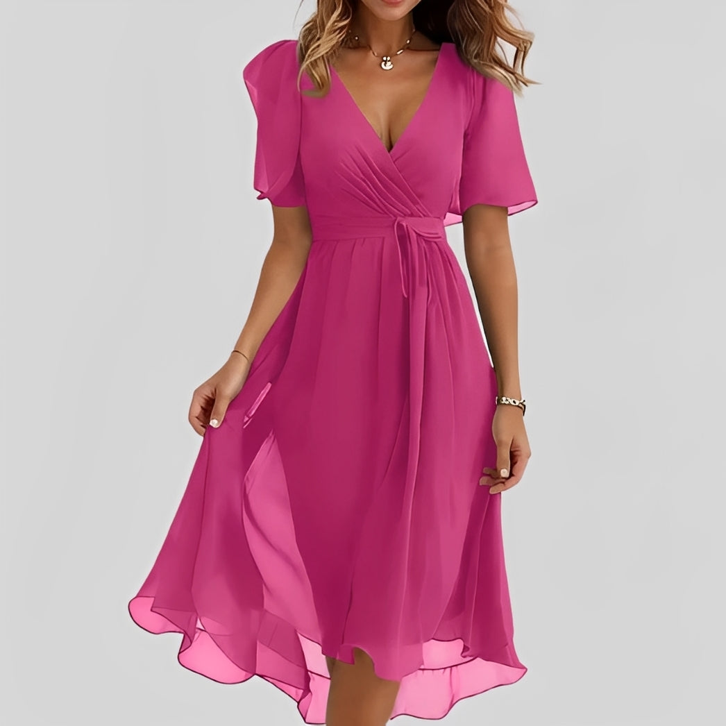 Gemma - Robe midi élégante à manches courtes pour femmes