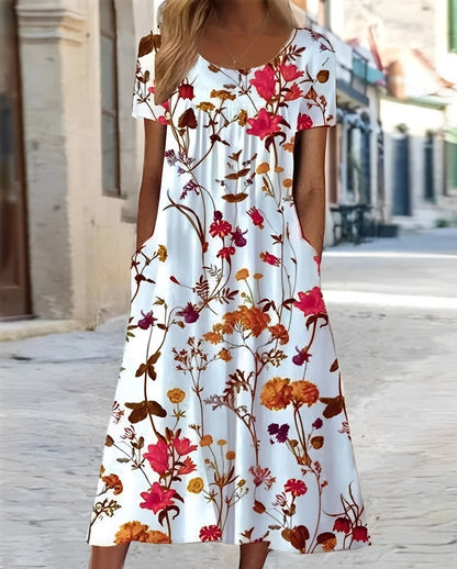 Meghan - Robe swing élégante avec imprimé floral pour femmes