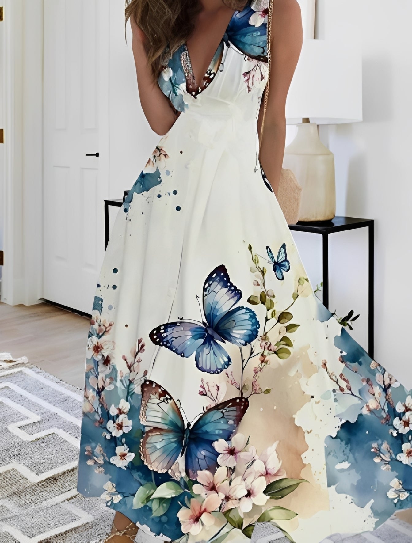 Lucie - Robe maxi élégante avec décolleté en V et imprimé floral pour femmes