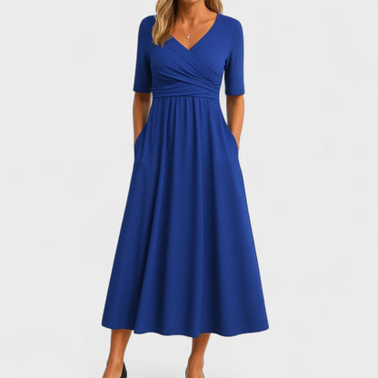 Riley – Robe Midi Élégante avec Col en Surplis