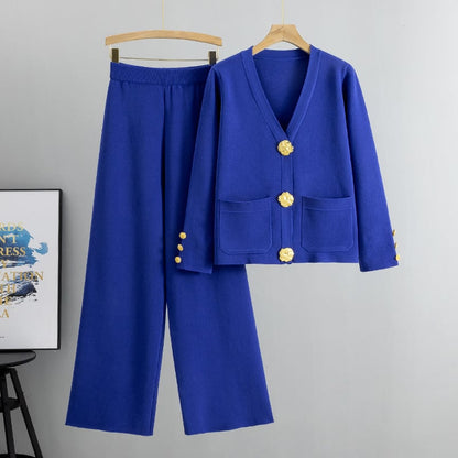 DAMARIS – ENSEMBLE DE PULL EN LAINE AVEC BOUTONS EN MÉTAL ET PANTALONS À JAMBES LARGES